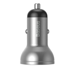 Baseus automobilinis įkroviklis 2x USB 4.8A 24W su LCD sidabru (CCBX-0S)