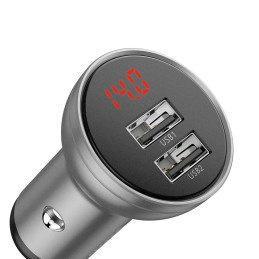 Baseus automobilinis įkroviklis 2x USB 4.8A 24W su LCD sidabru (CCBX-0S)
