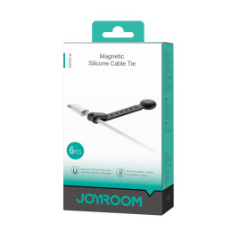 „Joyroom JR-ZS422“ silikoninis kabelių raištelių rinkinys su magnetu, 6 vnt. – juodas