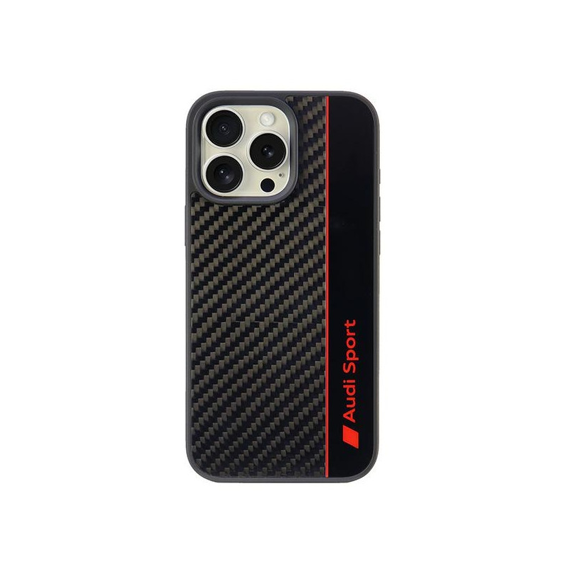 „Audi“ anglies pluošto juostelių dėklas, skirtas „iPhone 16 Pro Max 6.9“ – juodas
