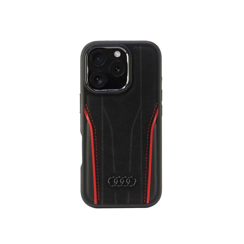 „Audi“ originalios odos dėklas su „MagSafe“, skirtas „iPhone 16 Pro 6.3“ – juodas / raudonas