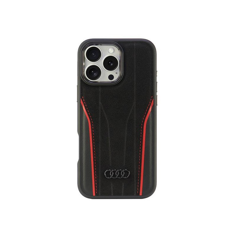 „Audi“ originalios odos dėklas su „MagSafe“ apsauga, skirtas „iPhone 16 Pro Max 6.9“ – juodas / raudonas