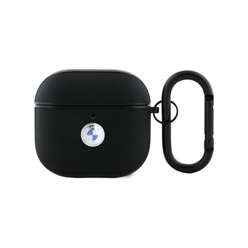 BMW Geniune odinis sidabro spalvos logotipo dėklas, skirtas AirPods 4 ausinėms – juodas
