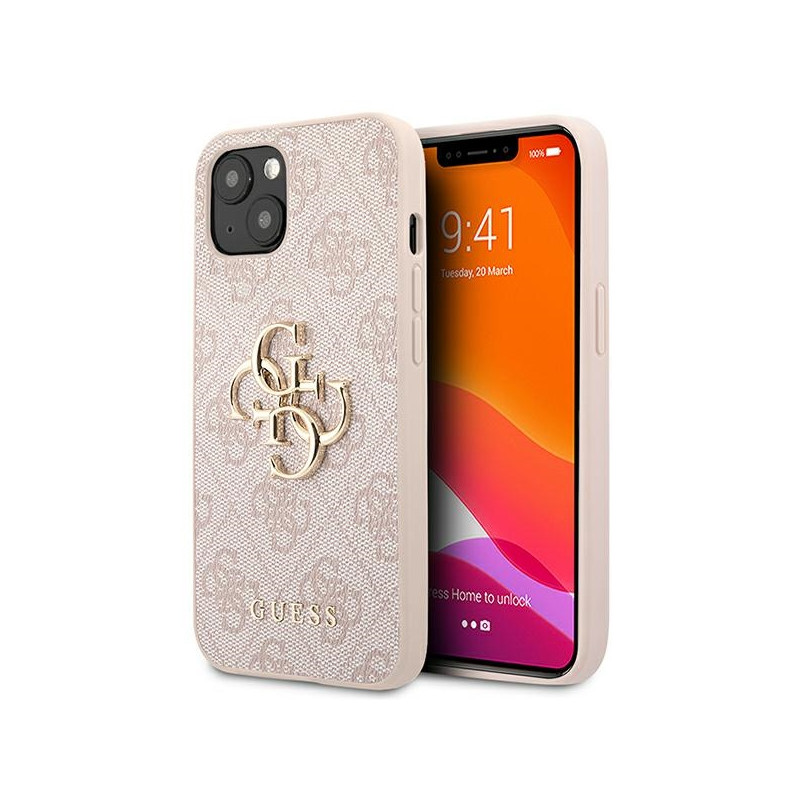 „Guess 4G“ didelis metalinis logotipo dėklas iPhone 13 / 14 / 15 6.1" – rožinis