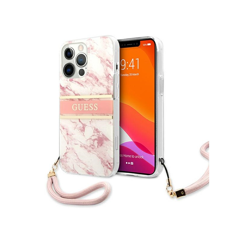 „Guess“ „Marble Strap“ kolekcijos iPhone 13 Pro Max 6.7" dėklas – rožinis
