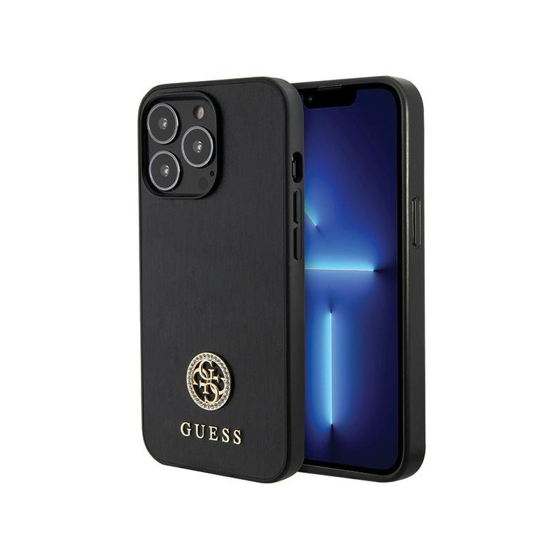 „Guess Strass“ metalinis logotipo dėklas iPhone 13 Pro Max 6.7" telefonui – juodas