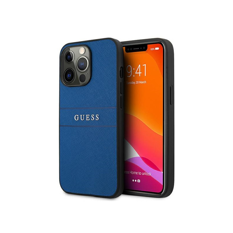 „Guess Saffiano Strap“ dėklas, skirtas iPhone 13 Pro Max 6.7" – mėlynas