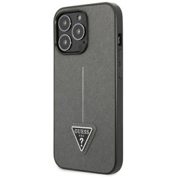 „Guess Saffiano“ trikampio logotipo dėklas, skirtas iPhone 13 Pro Max 6.7" - sidabrinis
