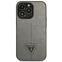„Guess Saffiano“ trikampio logotipo dėklas, skirtas iPhone 13 Pro Max 6.7" - sidabrinis