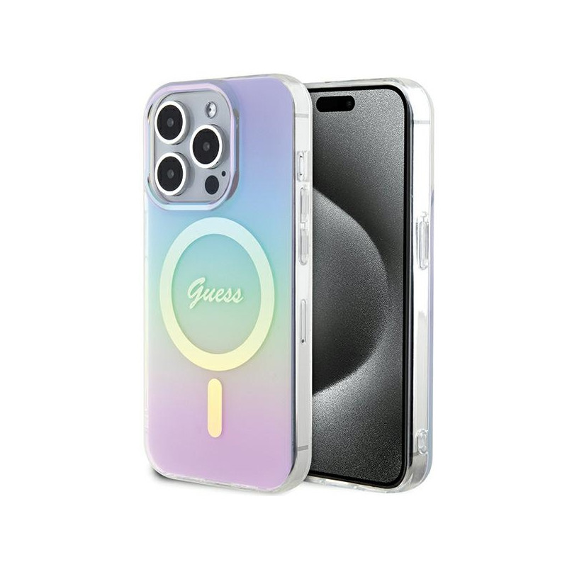 „Guess IML Iridescent MagSafe“ dėklas, skirtas „iPhone 15 Pro 6.1“ – violetinis