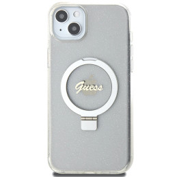 „Guess Ring Stand Script“ blizgučiais puoštas „MagSafe“ dėklas, skirtas „iPhone 15 Plus / 14 Plus 6.7“ – skaidrus