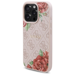 „Guess 4G“ gėlių rašto „MagSafe“ dėklas, skirtas „iPhone 16 Pro 6.3“ – rožinis