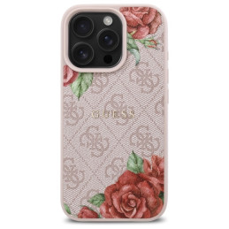 „Guess 4G“ gėlių rašto „MagSafe“ dėklas, skirtas „iPhone 16 Pro 6.3“ – rožinis