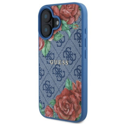 „Guess 4G“ gėlių rašto „MagSafe“ dėklas, skirtas „iPhone 16 6.1“ – mėlynas