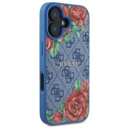 „Guess 4G“ gėlių rašto „MagSafe“ dėklas, skirtas „iPhone 16 6.1“ – mėlynas