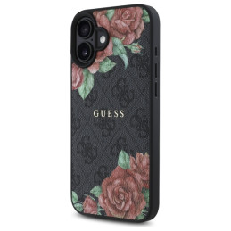 „Guess 4G“ gėlių rašto „MagSafe“ dėklas, skirtas „iPhone 16 6.1“ – juodas