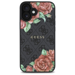 „Guess 4G“ gėlių rašto „MagSafe“ dėklas, skirtas „iPhone 16 6.1“ – juodas