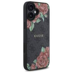 „Guess 4G“ gėlių rašto „MagSafe“ dėklas, skirtas „iPhone 16 6.1“ – juodas