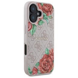 „Guess 4G“ gėlių rašto „MagSafe iPhone 16 6.1“ dėklas – rožinis