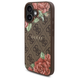 „Guess 4G“ gėlių rašto „MagSafe“ dėklas, skirtas „iPhone 16 6.1“ – rudas