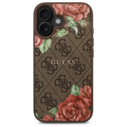 „Guess 4G“ gėlių rašto „MagSafe“ dėklas, skirtas „iPhone 16 6.1“ – rudas