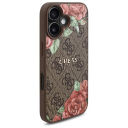 „Guess 4G“ gėlių rašto „MagSafe“ dėklas, skirtas „iPhone 16 6.1“ – rudas
