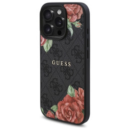 „Guess 4G“ gėlių rašto „MagSafe“ dėklas, skirtas „iPhone 16 Pro Max 6.9“ – juodas