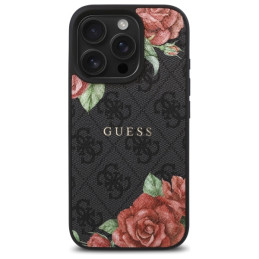 „Guess 4G“ gėlių rašto „MagSafe“ dėklas, skirtas „iPhone 16 Pro Max 6.9“ – juodas