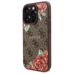 „Guess 4G“ gėlių rašto „MagSafe“ dėklas, skirtas „iPhone 16 Pro Max 6.9“ – rudas