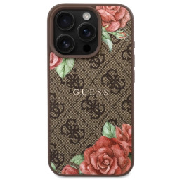 „Guess 4G“ gėlių rašto „MagSafe“ dėklas, skirtas „iPhone 16 Pro Max 6.9“ – rudas