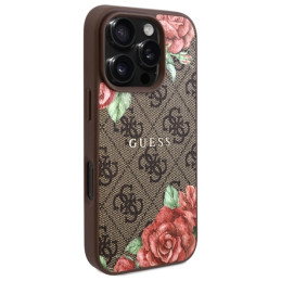 „Guess 4G“ gėlių rašto „MagSafe“ dėklas, skirtas „iPhone 16 Pro Max 6.9“ – rudas