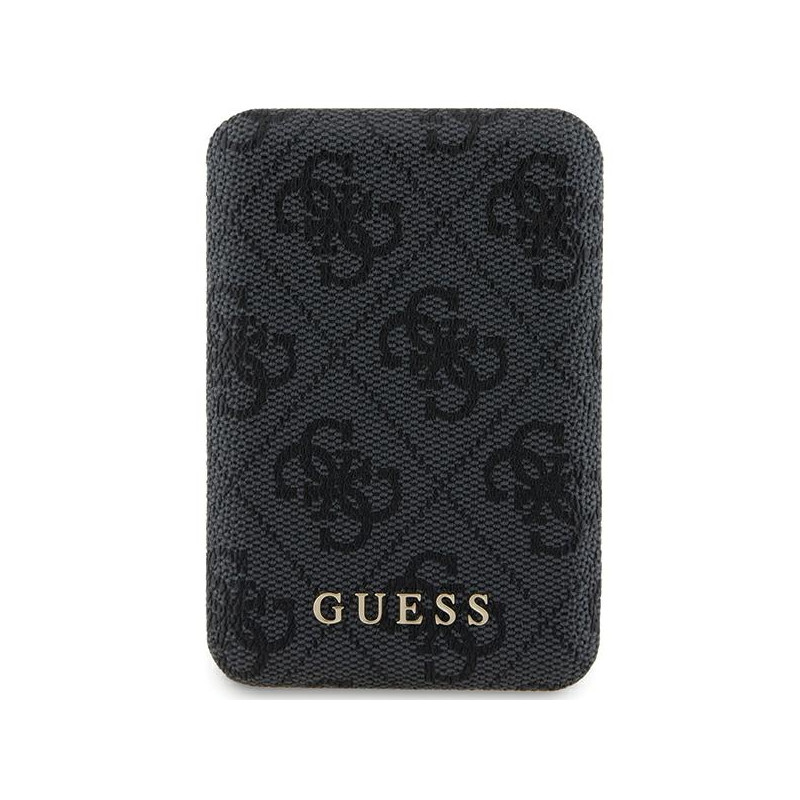 Indukcinė išorinė baterija „Guess 4G“ su odiniu metaliniu logotipu, „MagSafe“ 15 W, 5000 mAh, juoda