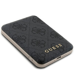 Indukcinė išorinė baterija „Guess 4G“ su odiniu metaliniu logotipu, „MagSafe“ 15 W, 5000 mAh, juoda