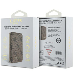 „Guess 4G“ odinis metalinis logotipas „MagSafe 15W 5000mAh“ indukcinis įkroviklis – rudas
