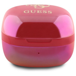 „Guess Iridescent 4G“ spausdinto logotipo TWS „Bluetooth“ ausinės + įkrovimo stotelė – fuksijos spalvos