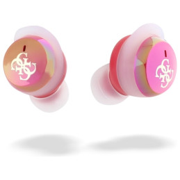 „Guess Iridescent 4G“ spausdinto logotipo TWS „Bluetooth“ ausinės + įkrovimo stotelė – fuksijos spalvos