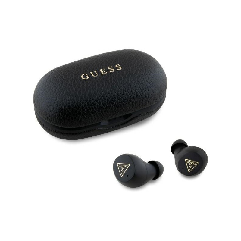 „Guess Grained Classic Logo TWS Bluetooth“ ausinės su įkrovimo stotele – juodos