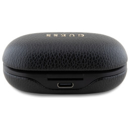 „Guess Grained Classic Logo TWS Bluetooth“ ausinės su įkrovimo stotele – juodos