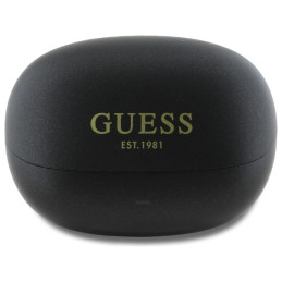 „Guess“ kapsulės formos spausdinto logotipo TWS „Bluetooth“ ausinės + prijungimo stotelė - juodos