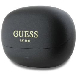 „Guess“ kapsulės formos spausdinto logotipo TWS „Bluetooth“ ausinės + prijungimo stotelė - juodos