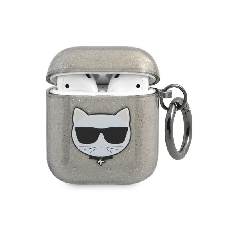 Karl Lagerfeld blizgučių kuprinė „Choupette“ AirPods 1 / 2 ausinėms – juoda