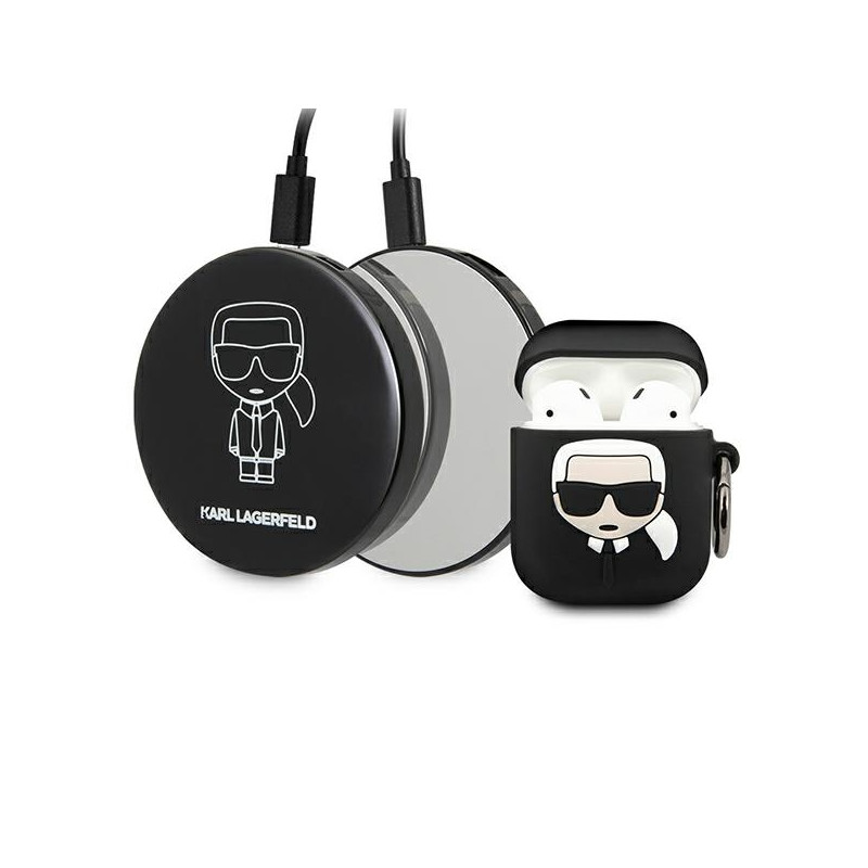 Karl Lagerfeld Ikonik dėklas, skirtas AirPods ausinėms ir išorinei baterijai – juodas