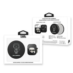 Karl Lagerfeld Ikonik dėklas, skirtas AirPods ausinėms ir išorinei baterijai – juodas