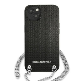 Karl Lagerfeld odinis tekstūruotas dėklas su grandinėle, skirtas iPhone 13 / 14 / 15 6.1" - juodas