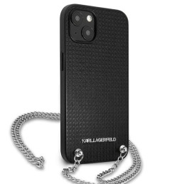 Karl Lagerfeld odinis tekstūruotas dėklas su grandinėle, skirtas iPhone 13 / 14 / 15 6.1" - juodas