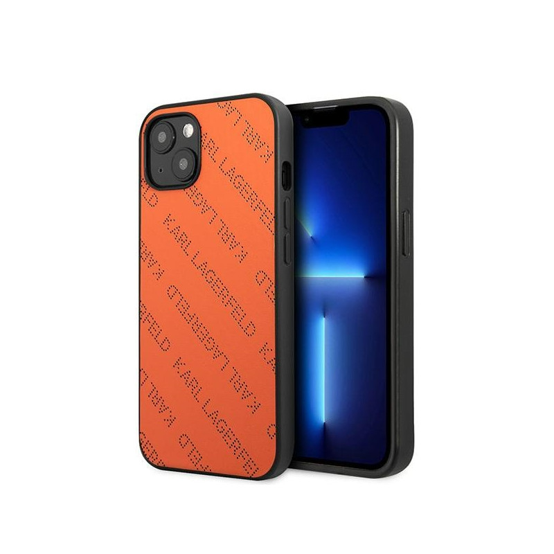 Karl Lagerfeld perforuotas iPhone 13 / 14 / 15 dėklas 6.1" – oranžinis