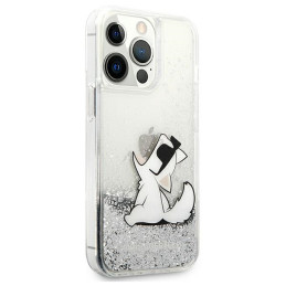 „Karl Lagerfeld“ skysto blizgučio „Choupette Fun“ dėklas, skirtas „iPhone 13 Pro Max 6.7“ – sidabrinis