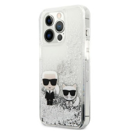 „Karl Lagerfeld“ skysto blizgučio dėklas „Karl&Choupette“, skirtas „iPhone 13 Pro Max 6.7“ – sidabrinis