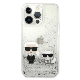 „Karl Lagerfeld“ skysto blizgučio dėklas „Karl&Choupette“, skirtas „iPhone 13 Pro Max 6.7“ – sidabrinis