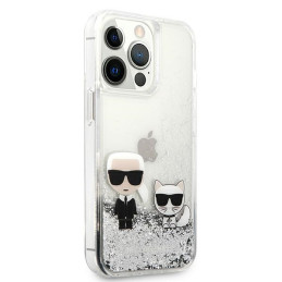„Karl Lagerfeld“ skysto blizgučio dėklas „Karl&Choupette“, skirtas „iPhone 13 Pro Max 6.7“ – sidabrinis